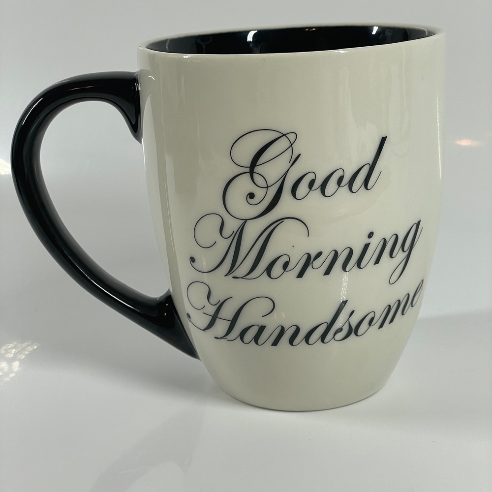 Cypress Home Good Morning Handsome Coffee Mug Cream Black Ceramic Script Cup